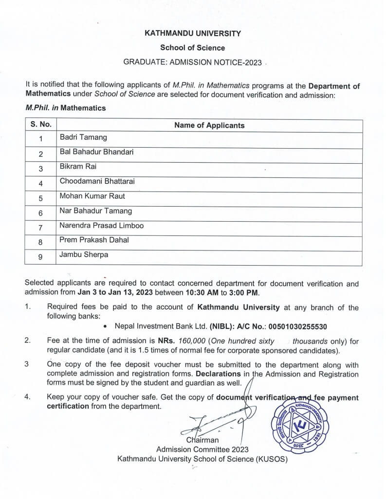Admission Notice (M.Phil. in Mathematics) 2023 1 Admission Notice MPhil in Mathematics