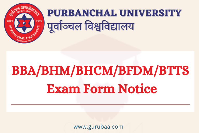 Purbanchal University exam form notice for BBA/BHM/BHCM/BFDM/BTTS.