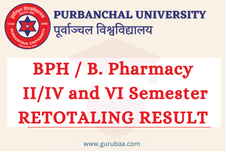Purbanchal University BPH/B.Pharmacy Retotaling Result Notice.