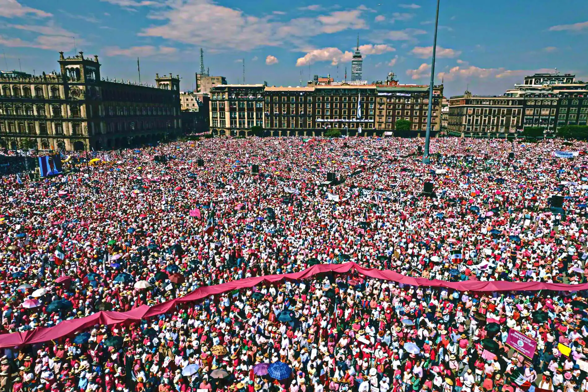 Protestors Massive crowd gathered in Zócalo, Mexico City during event.