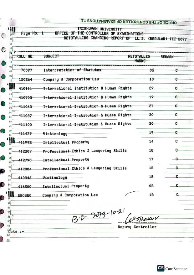 Retotalling Changing Report of LL.B Regular 1