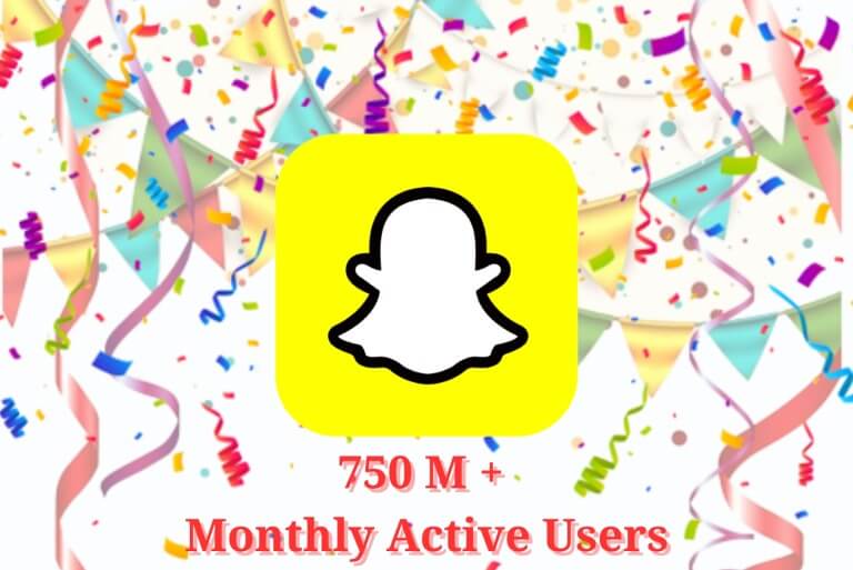 Snapchat logo with celebration, 750M monthly users.