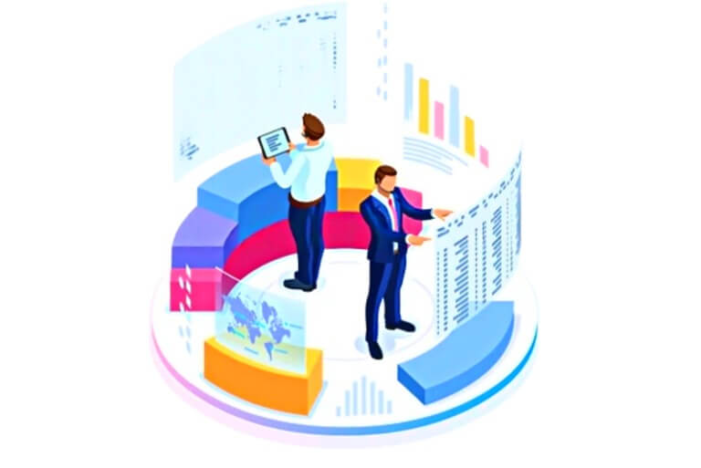 Business data analysis with charts and professionals.