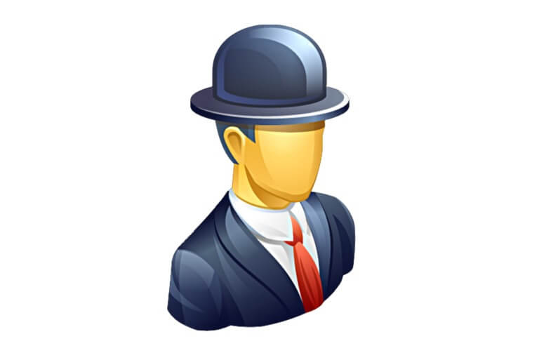 Faceless business avatar in suit and hat icon.