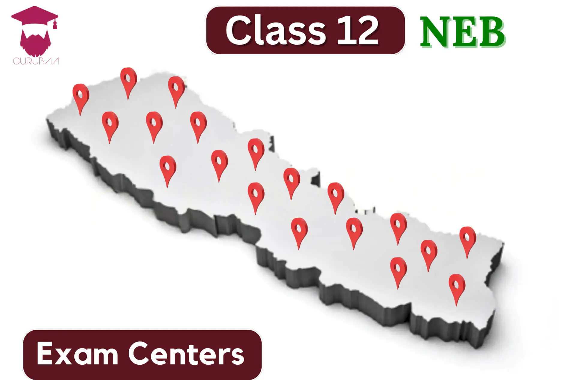 Class 12 Exam Centers (1) Map of Nepal with Class 12 NEB exam centers marked.