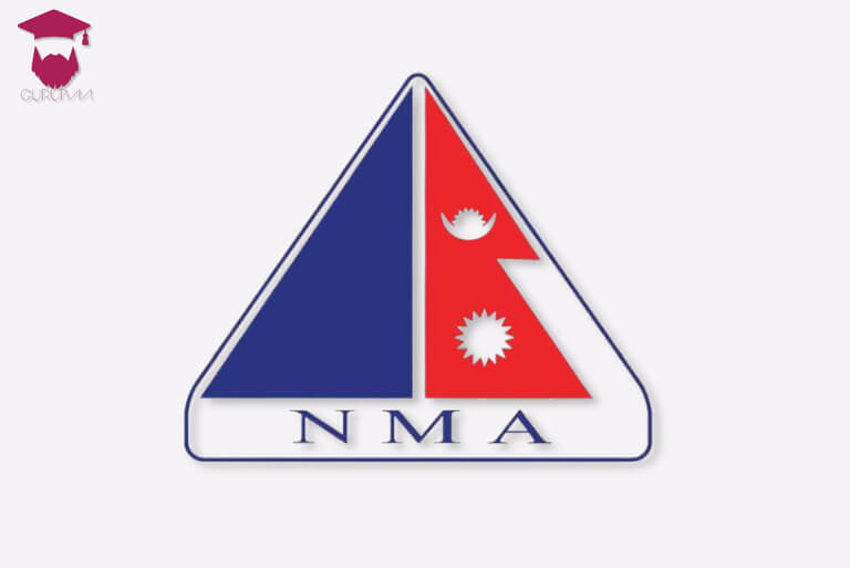 NMA triangular logo with Nepal flag colors.