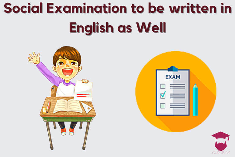 Student excited for social exam, English option available.