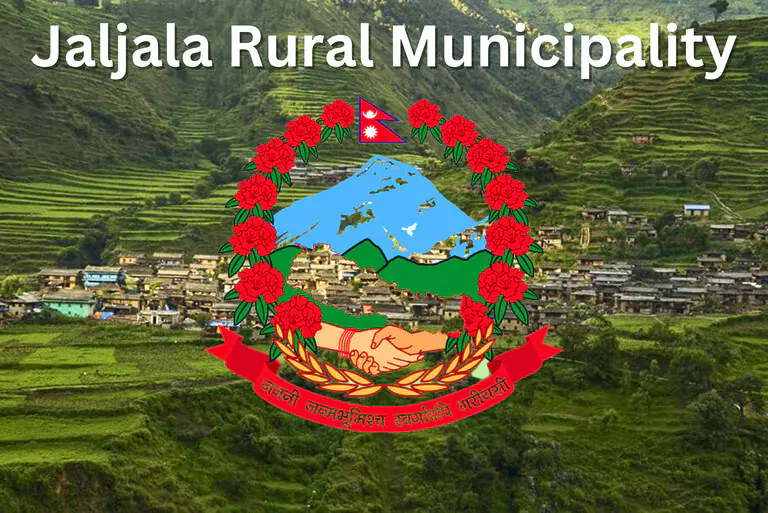 Jaljala Rural Municipality emblem with scenic background.