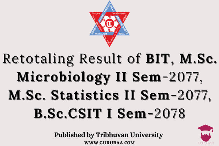 Exam retotaling results for Tribhuvan University courses.