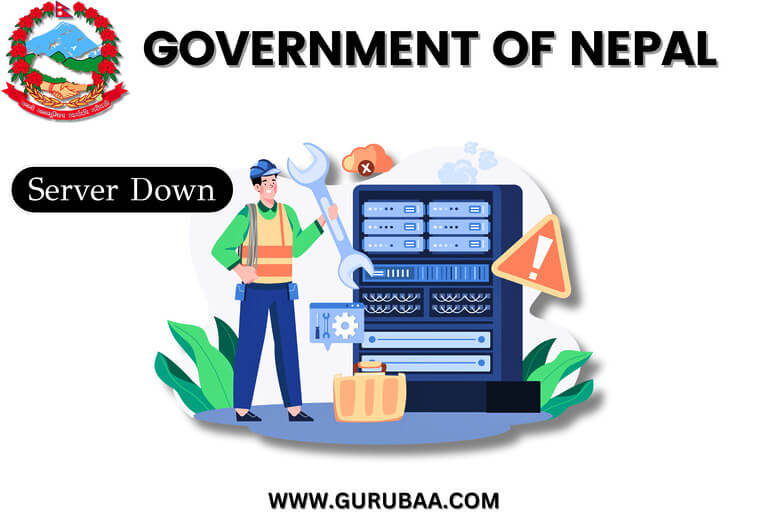 Nepal government server down illustration with technician.