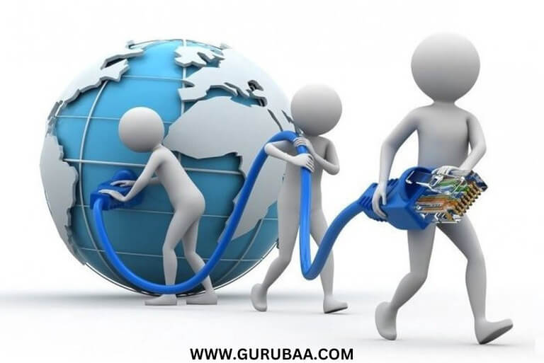 3D figures connecting the globe with an Ethernet cable.