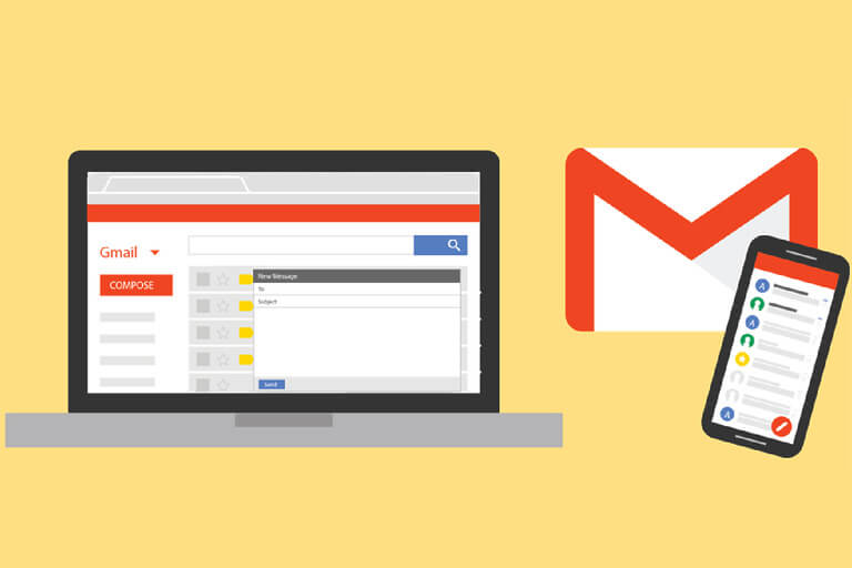 Gmail interface on laptop and smartphone.