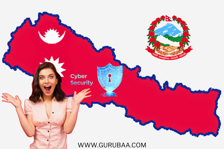 Nepal cyber security concept with excited woman and shield.