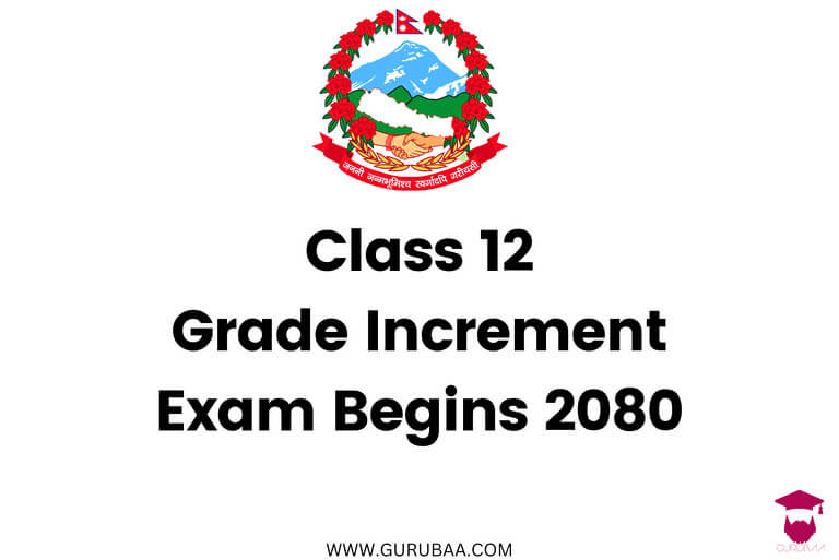 Class 12 grade increment exam starts 2080 with Nepal emblem.