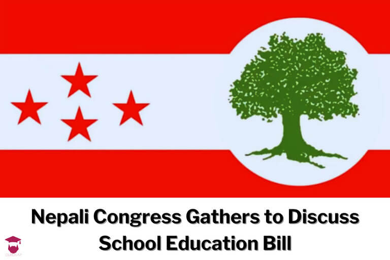 Nepali Congress discusses school education bill, logo displayed.