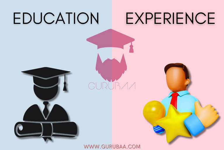 Education vs Experience infographic with icons.