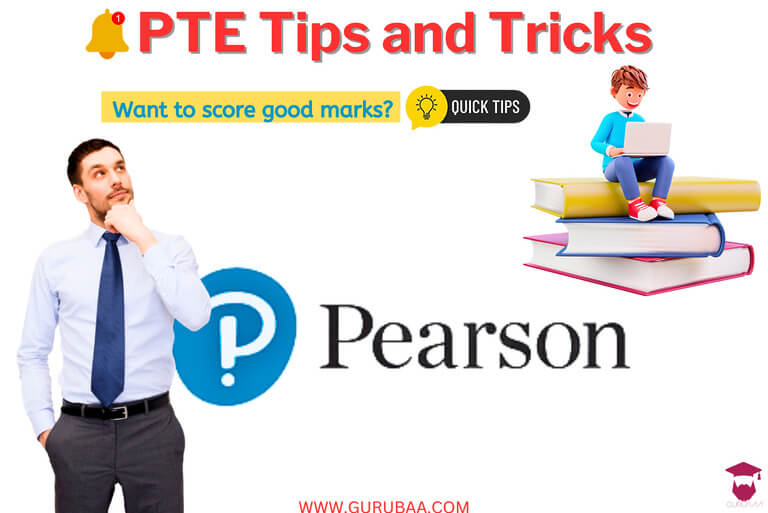 PTE exam tips with Pearson logo and study resources.