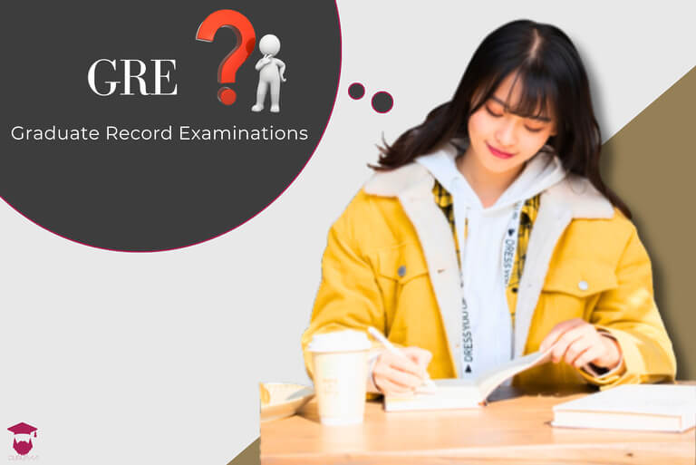Student studying for GRE exam at a café.