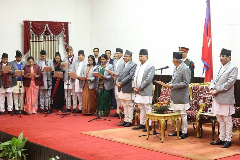 Education Minister taking oath at the ceremony at shital niwas