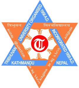 Tribhuvan University logo, star shape, blue and orange design.