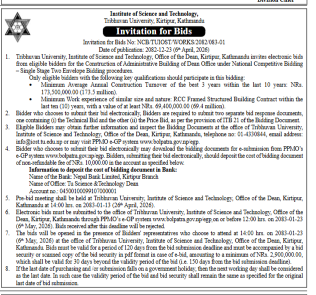 Invitation for Bids from Tribhuvan University, Kathmandu